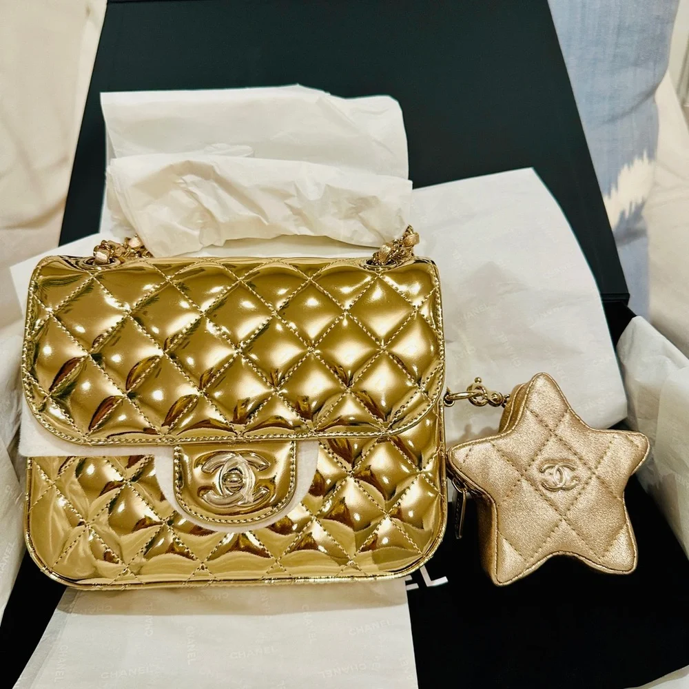 CHANEL | Bags | Chanel Gold Metallic Flap Bag Star Coin Purse